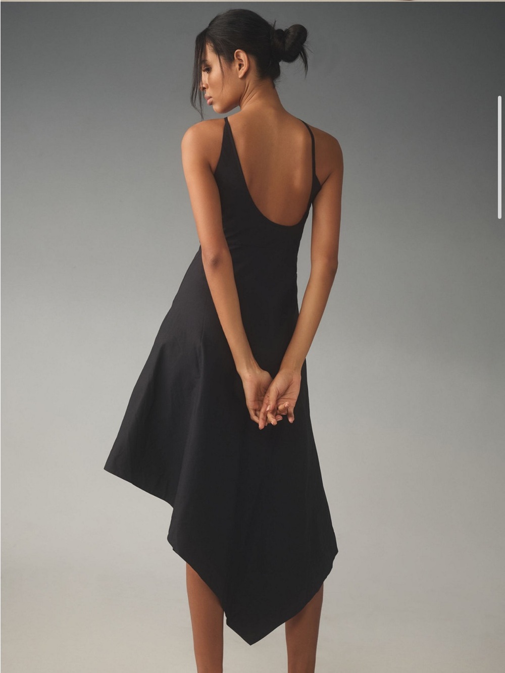 Anthropologie Black One-Shoulder Floral Appliqué Midi Dress - Picture 2 of 8